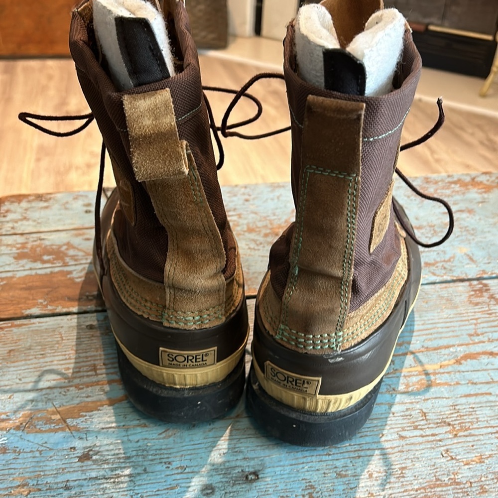 Sorel Men's Felt Lined Brown Tan Leather Duck Boots G089 Size 8 - Picture 3 of 6